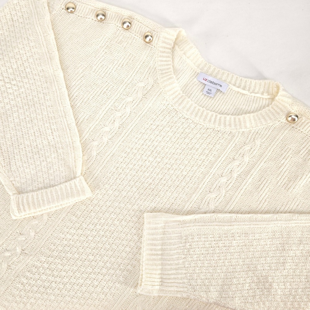 Liz Claiborne Cable‎ Knit Sweater Womens XXL Pullover Pearl Button Shoulder Cozy